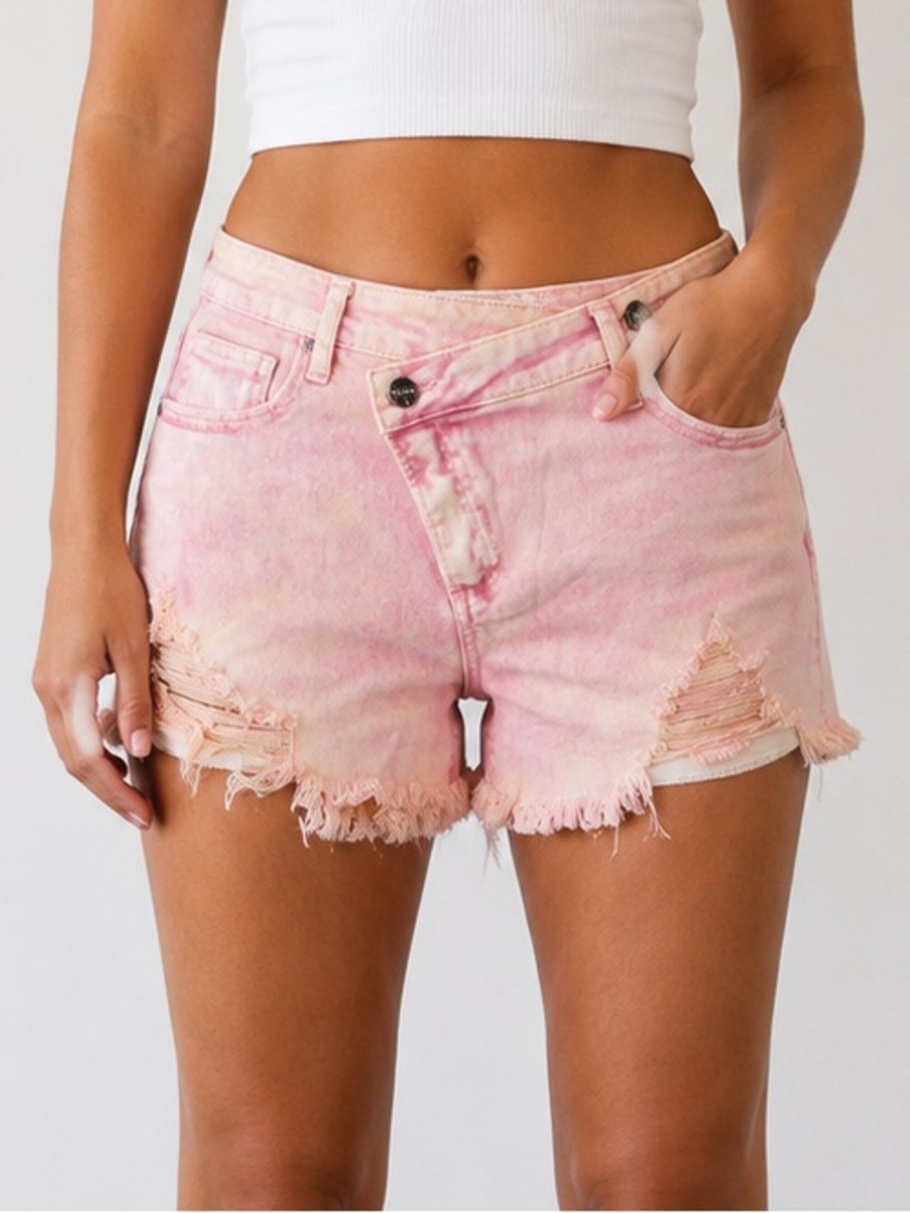 Risen Acid tie dye pink Distressed Denim Jean Shorts Size small frayed hem